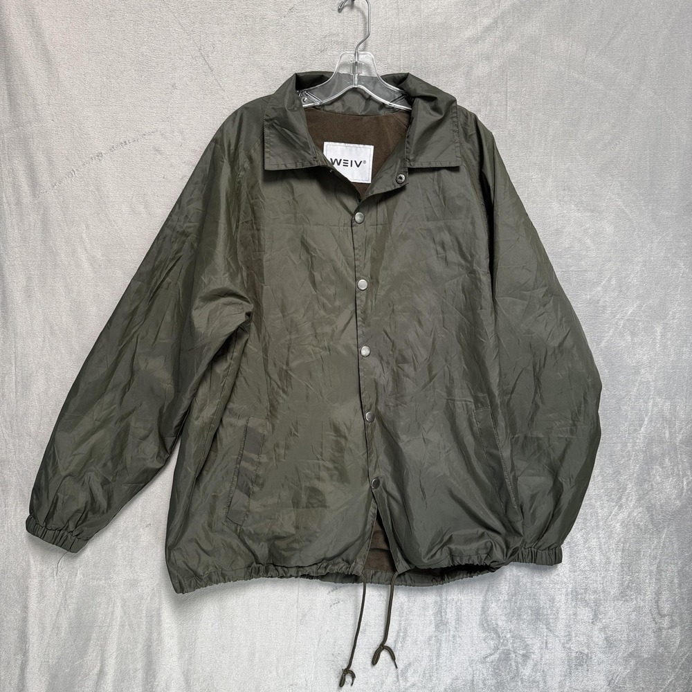 WEIV Jacket Mens Large‎ Olive Green Fleece Lined Snap Front Windbreaker Coat